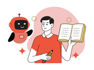 Ai robot and student learning together technology inspires future education and knowledge vector

