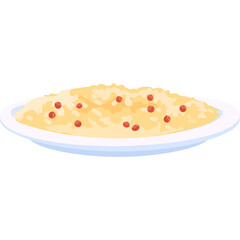 Pixel Art Plate Of Cooked Rice With Small Red Grains Scattered On Top Served On A White Dish With A Blue Rim On A Transparent Background