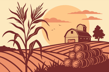 Obraz premium rural landscape with a house in the field