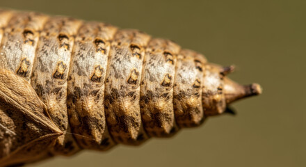 Naklejka premium Close-up view of a caterpillar's segmented body, showcasing intricate patterns and textures.