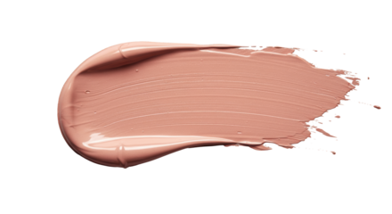 Extreme macro of a voluminous light pink liquid makeup stroke with creamy, viscous texture, intricate brush marks, wet-look finish on a transparent background, precise beauty concept