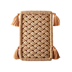 Woven rectangular object with tassels detailed texture craftsmanship isolated on transparent background