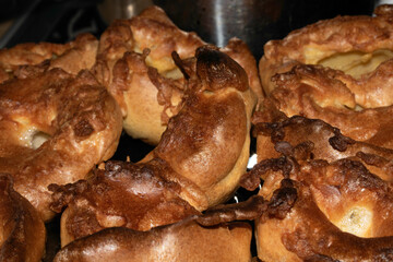 Close up of home make Yorkshire pudding roasted batter for Sunday roast dinner