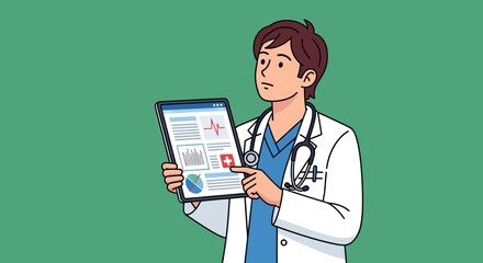 Doctor Explaining Medical Data on Tablet with Stethoscope.