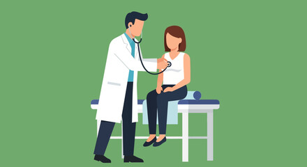 Doctor examining a patient with a stethoscope in a medical setting.