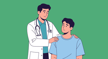 Doctor comforting a worried patient with empathy and support.