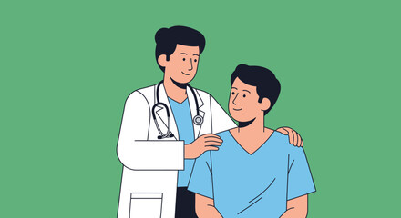 Doctor comforting patient with hand on shoulder in consultation.