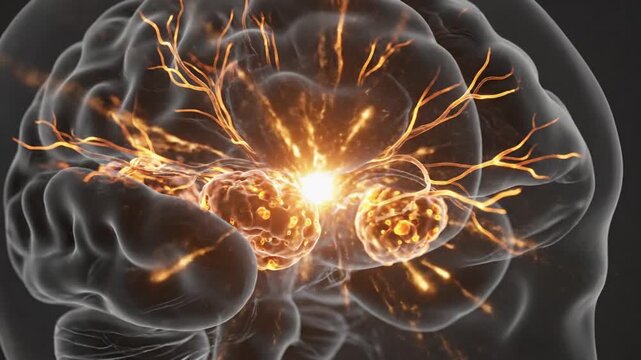Brain activity and neural networks visualized with glowing light.
