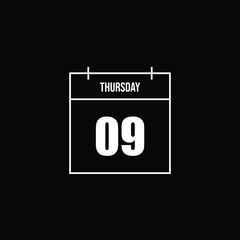 Calendar icon featuring the number nine representing a specific date on a Thursday within a minimalist design