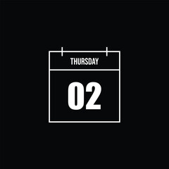 Minimalist calendar icon showing Thursday the 2nd, perfect for scheduling and event planning applications
