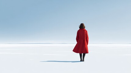 Woman in red coat standing alone