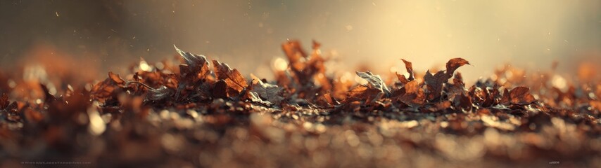 October's kaleidoscope: nature's transformation in vivid hues. Thriller poster. Subtle autumn hues: a dance of leaves in gentle fall shades. Hero poster. Promotional poster.