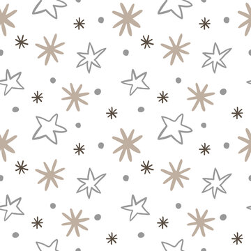 Art & IllustrationChristmas neutral seamless star pattern in beige and gray tones for textile, wrapping paper, and digital design.