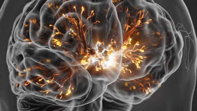 Brain activity visualization showing neural connections and cognitive processes.