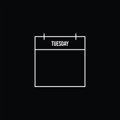 Simple outline icon of a calendar with 'TUESDAY' written on it against a black background