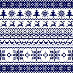 Blue and White Pixel Seamless Winter Knit Pattern