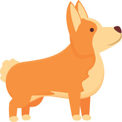 A Stylized Corgi Dog Stands Profile Facing Right with Tan and White Fur and Fluffy Tail on Transparent Background