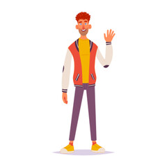 Friendly Cartoon Man Waving Hello and Smiling.