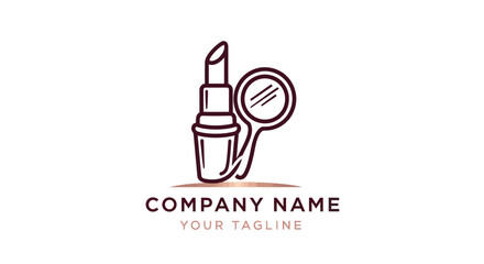 Elegant line art logo of a lipstick and a hand mirror.