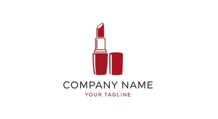 Red Lipstick Logo Design with Company Name and Tagline.