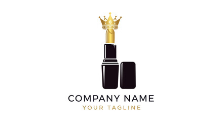 Elegant Lipstick with Crown Logo for Beauty and Cosmetics Brand Identity.
