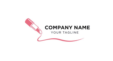 Elegant Lipstick Logo Design for Cosmetics Brand with Pink Swirl.