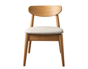 Modern Wooden Chair with Cushion, Front View, Isolated on Transparent Background