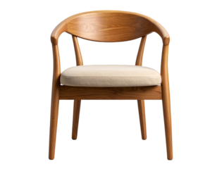 Modern Wooden Chair with Cushion, Front View, Isolated on Transparent Background 
