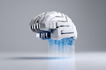 imagine conceptual illustration of an AI brain made of circuits scanning binary code for malware, flat vector style, clean white background, digital-blue and gray tones, minimal design