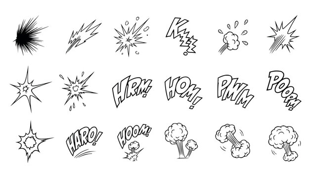 Vector art of collection of comic book sound effect and explosion illustrations