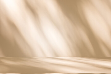 Wall interior autumn background, studio, and backdrops show products. with shadow leaf color beige...