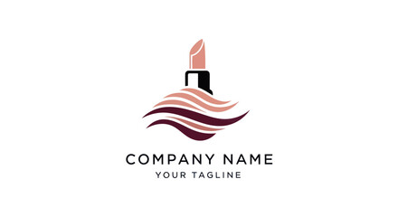 Elegant lipstick logo with colorful flowing waves for a beauty brand.