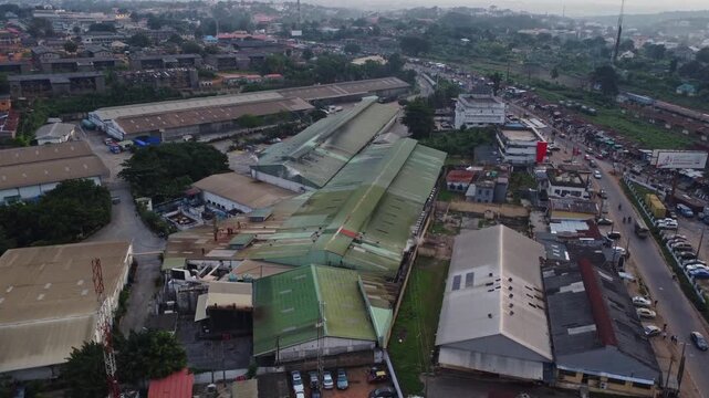 High angle view of industrial companies in the Dugbe commercial district in the city of Ibadan, Nigeria