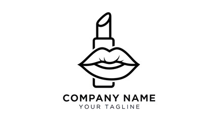 Minimalist Logo Design Featuring Lipstick and Lips for Beauty or Cosmetics Brand.