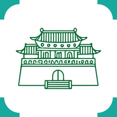 Iconic Chinese Architecture A Detailed Line Drawing of a Traditional Building.