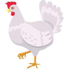Pixel Art White Chicken Standing on One Leg with Red Comb and Yellow Beak on Transparent Background