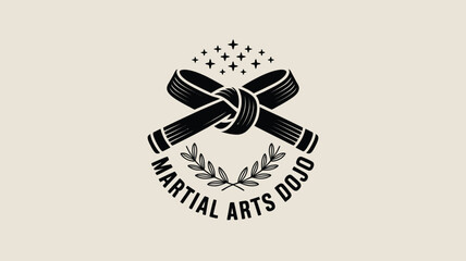 Dynamic martial arts dojo logo featuring black belt, stars, and laurel wreath for inspiring fitness and self-defense branding projects now