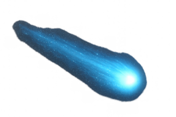 Comet meteor flying in outer space cosmic blue light trail, glowing celestial body with glittering starry effect