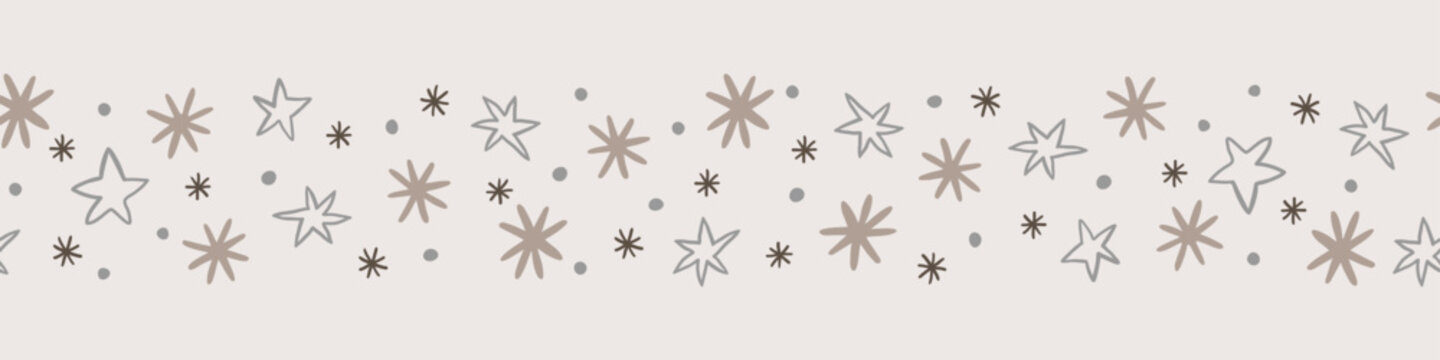 Minimalist beige and gray hand-drawn star banner background for website, invitation, and greeting card design. Doodle pattern