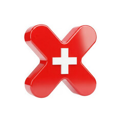 Obraz premium 3d red cross symbol isolated on transparent background