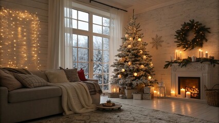 Warm Holiday Living Room with Tree and Candlelight Ambiance - 21