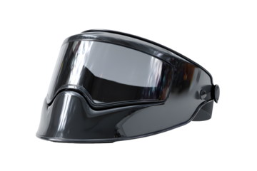 Black welding mask with reflective visor, isolated on transparent background
