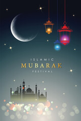 Islamic graphic design for holy Mubarak, ramadan, eid, Al Adha, hajj, arafah, hariraya, Mawlid al-Nabi, ai-fitr, adulfitri and Hijri new year. Literally Background with muslim illuminated lamp.