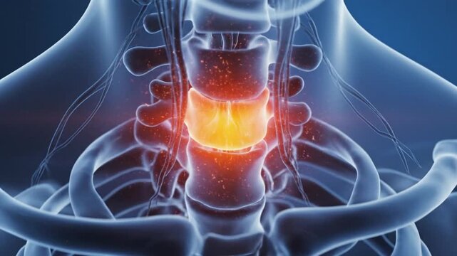 Cervical Spine Pain Anatomy and Inflammation Visualization in Medical Illustration.