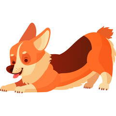 Playful Cartoon Corgi Dog in Play Bow Pose Orange and Brown with Floppy Ears and Wagging Tail Transparent Background Detailed Illustration