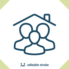 Family Icon. Household, Man, Woman, Child, Roof, House, Home