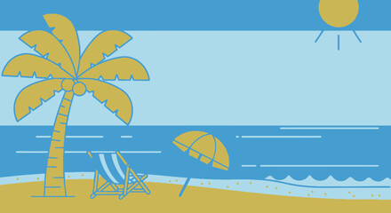 Minimal Beach Scene with Palm Tree and Relaxing Elements Vacation concept