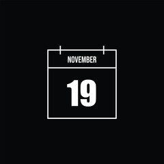 Minimalist outline icon depicting a single calendar page for November 19, ideal for scheduling, event planning, and date-specific notifications in digital interfaces