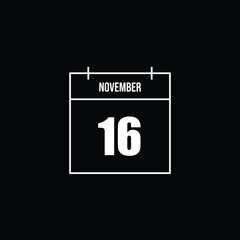 Minimalist outline icon depicting a single calendar page for November 16, ideal for scheduling, event planning, and date-specific notifications in digital interfaces