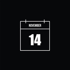 Minimalist outline icon depicting a single calendar page for November 14, ideal for scheduling, event planning, and date-specific notifications in digital interfaces